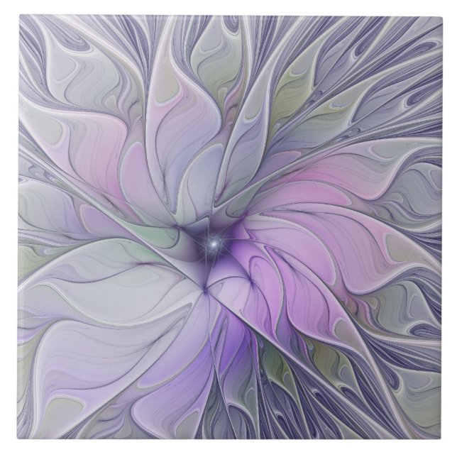Stunning Beauty Modern Abstract Fractal Art Flower Tile (Front)