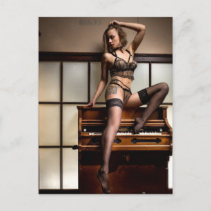 Stunning beauty on Piano Black lingerie photo Postcard