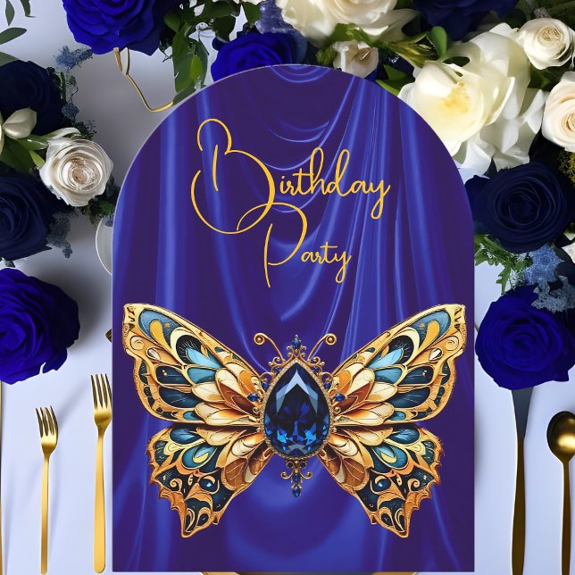 Stunning Birthday Blue Gold Jewel Butterfly Invitation (Creator Uploaded)