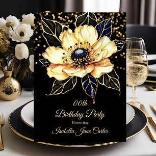 Stunning Birthday Party Floral beige gold black Invitation