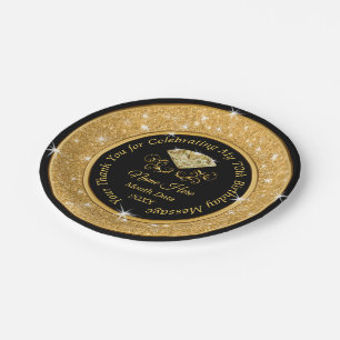 Stunning Black and Gold 70th Birthday Party Plates