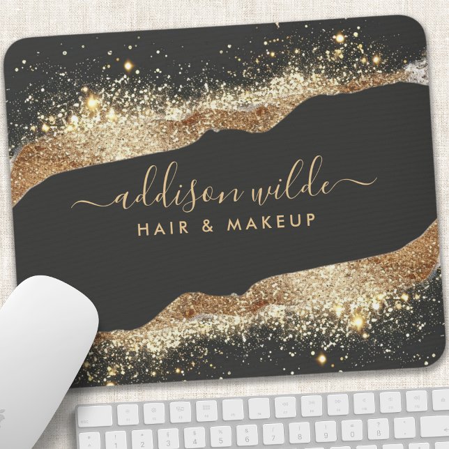 Stunning Black And Gold Glitter Script Business Mouse Mat (Creator Uploaded)