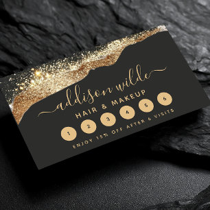 Stunning Black And Gold Glitter Trendy Script Loyalty Card