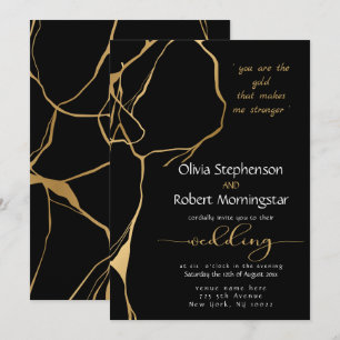 Stunning Black and Gold Kintsugi Invitation