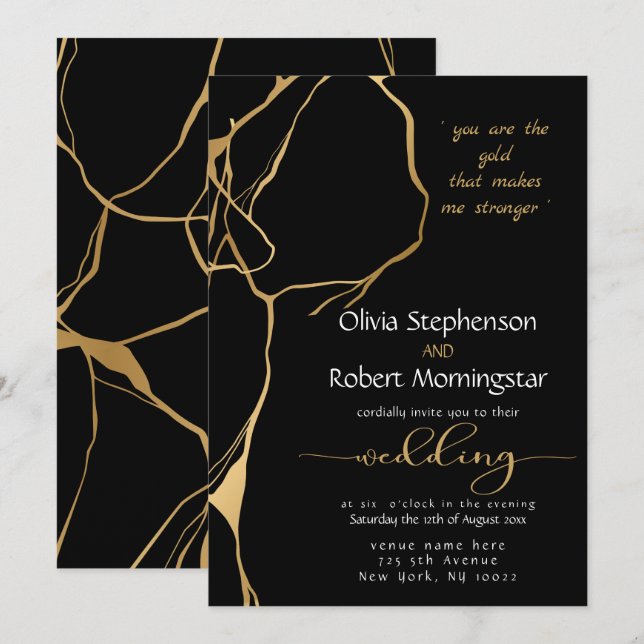 Stunning Black and Gold Kintsugi Invitation (Front/Back)