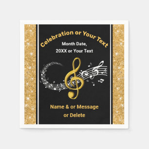 Stunning Black and Gold Personalised Music Napkins