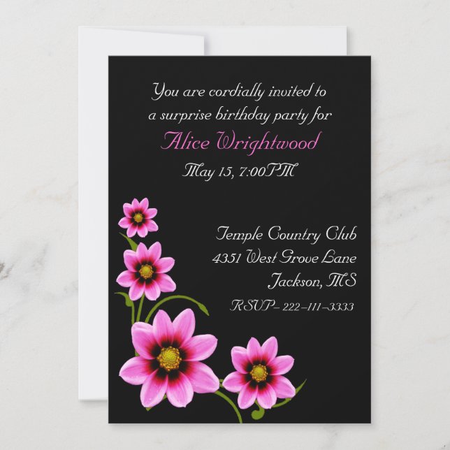 Stunning Black and Pink Ladies Birthday Invitation (Front)
