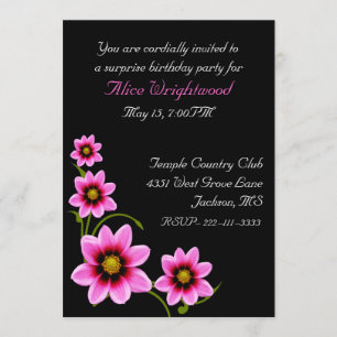 Stunning Black and Pink Ladies Birthday Invitation