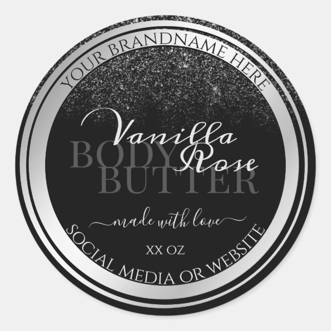 Stunning Black and Silver Product Packaging Labels (Front)