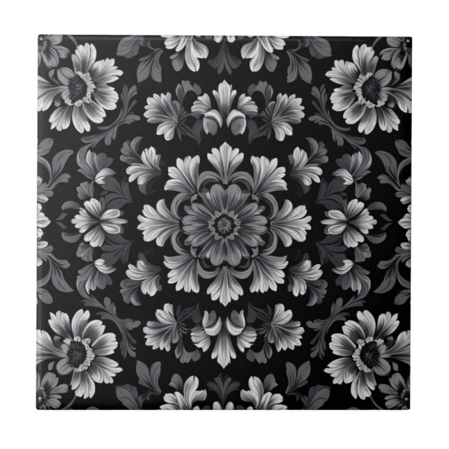 Stunning Black and White Floral Tile (Front)