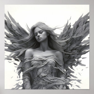 stunning black and white sleeping angel drawing  poster