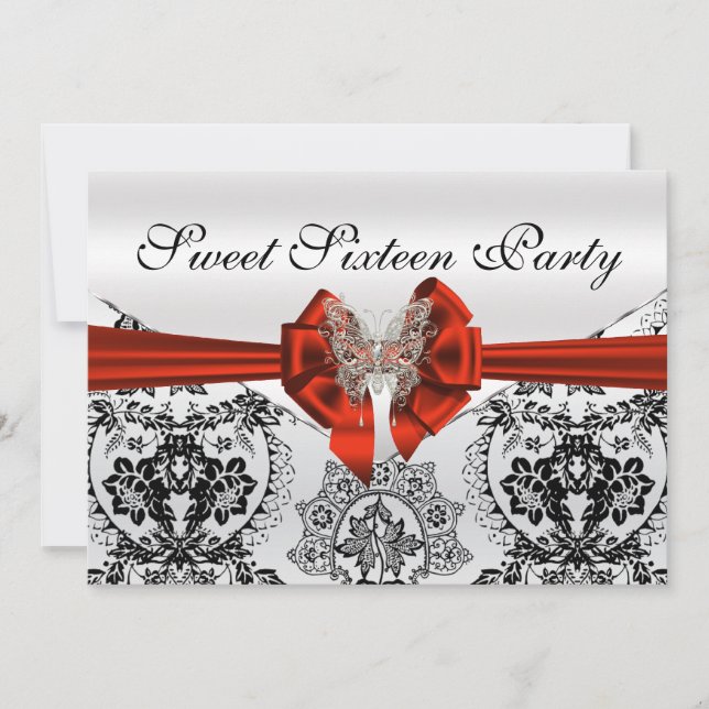Stunning Black Damask and Butterfly Sweet Sixteen Invitation (Front)