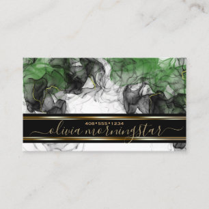 Stunning Black Emerald Gold Accent Fluid Art Business Card