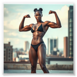 Stunning Black Fitness Model Flexing Muscles Photo Print
