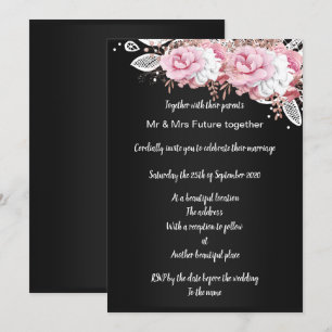 Stunning Black floral Pink Bouquet Wedding Invitation