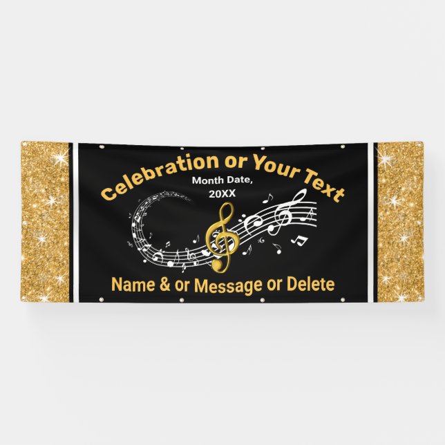 Stunning, Black, Gold and White, Music Note Banner (Horizontal)