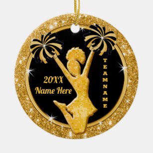 Stunning Black Gold Custom Cheerleader Ornaments