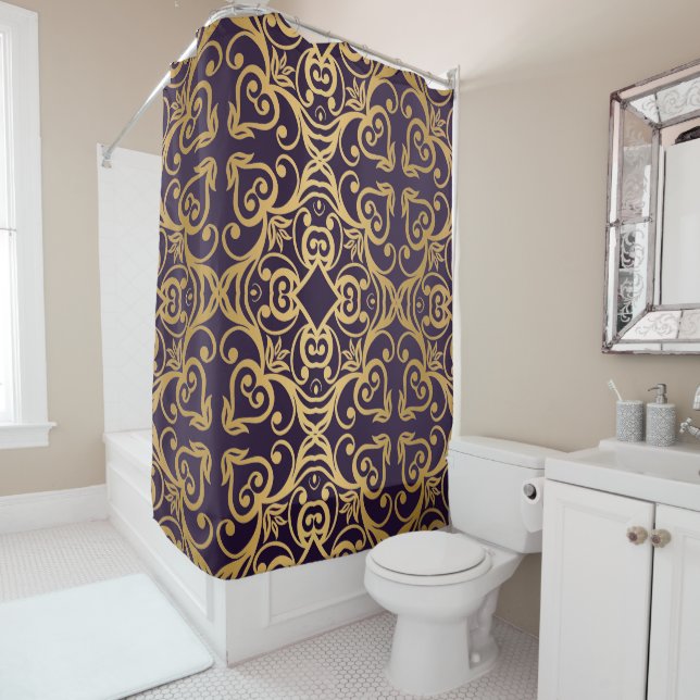 STUNNING BLACK GOLD ELEGANT PATTERN SHOWER CURTAIN (In Situ)