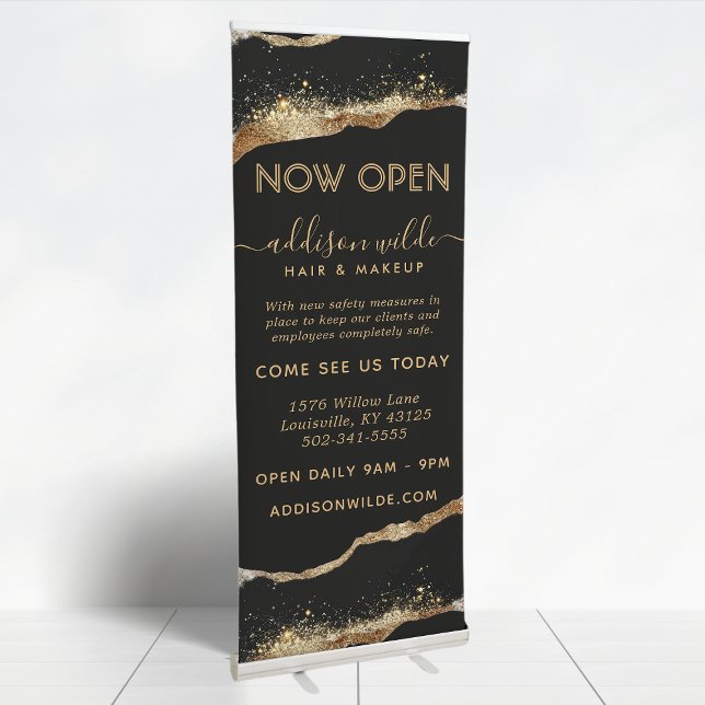 Stunning Black Gold Glitter Script Business Retractable Banner (Creator Uploaded)