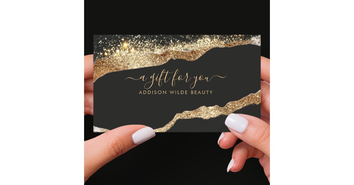 Stunning Black Gold Glitter Script Salon Gift Card | Zazzle