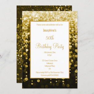 STUNNING BLACK & GOLD GLITTER WATERFALL BIRTHDAY INVITATION