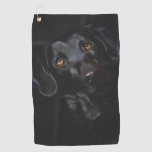Stunning black labrador digital painting golf towel