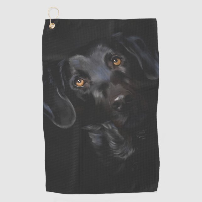 Stunning black labrador digital painting golf towel (Front)