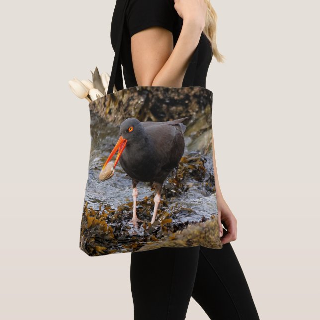Stunning Black Oystercatcher with Clam Tote Bag (Close Up)