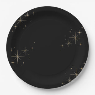 Stunning Black Shimmering Wedding New Year's Eve  Paper Plate