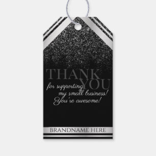 Stunning Black Silver with Glitter Rain Packaging Gift Tags