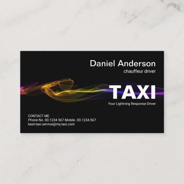 Stunning Black Striking Lightning TAXI Service Business Card (Front)