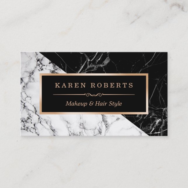 Stunning Black White Marble Makeup Artist Fashion Business Card (Front)