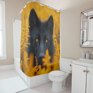 Stunning Black Wolf with Gold Eyes Shower Curtain