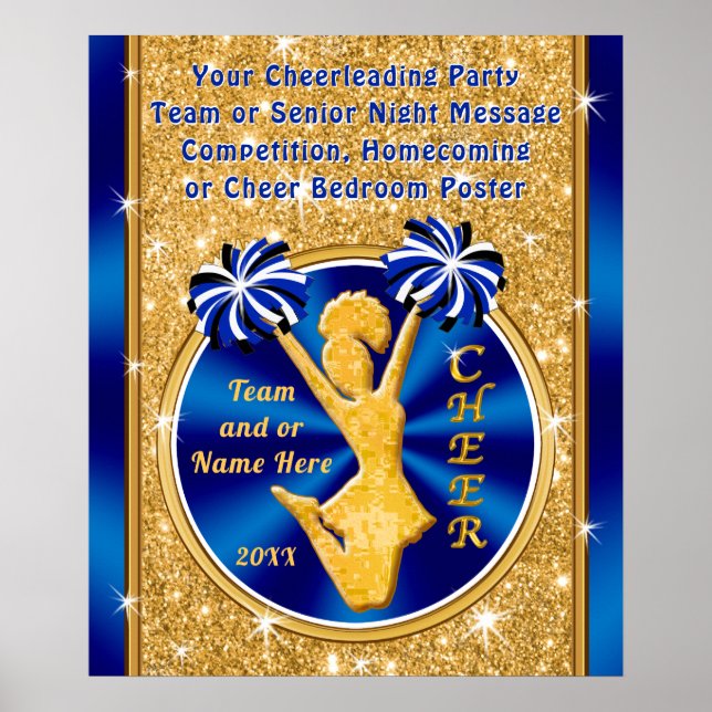 Stunning Blue and Gold Cheer Posters, PERSONALIZED Poster (Front)