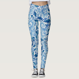  Stunning Blue and White Floral Asian Look Leggings