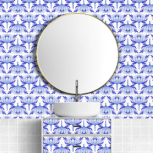 Stunning Blue And White Flower Pattern 40s Style Wallpaper