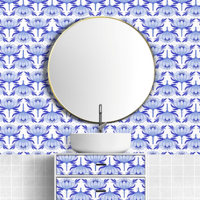 Stunning Blue And White Flower Pattern 40s Style Wallpaper (Stunning Blue And White Flower Pattern 40s Style Wallpaper from Ricaso. 
Easy peel & stick wallpaper)