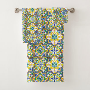 💛💙💚Stunning blue and yellow Azulejos Bath Towel Set