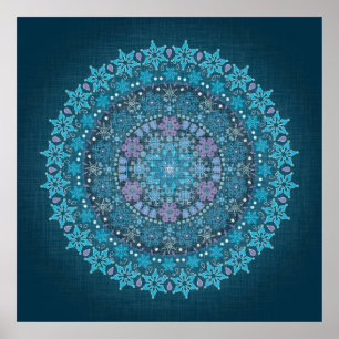 Stunning Blue Boho Snowflake Poster
