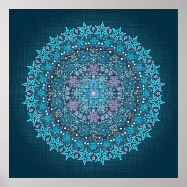 Stunning Blue Boho Snowflake Poster (Front)
