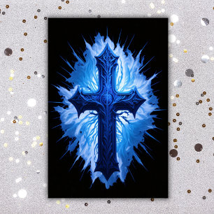 Stunning Blue Christian Cross on black Poster