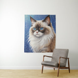 Stunning Blue Eyed Ragdoll Cat Painting Elegant Tapestry