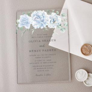 Stunning Blue Floral Wedding Acrylic Invitations