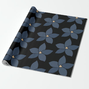 Stunning blue flowers on black background  wrapping paper