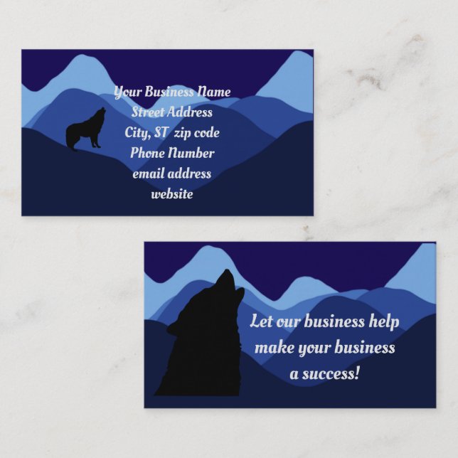 Stunning Blue Mountain Silhouette with Wolf Logo  Business Card (Front/Back)