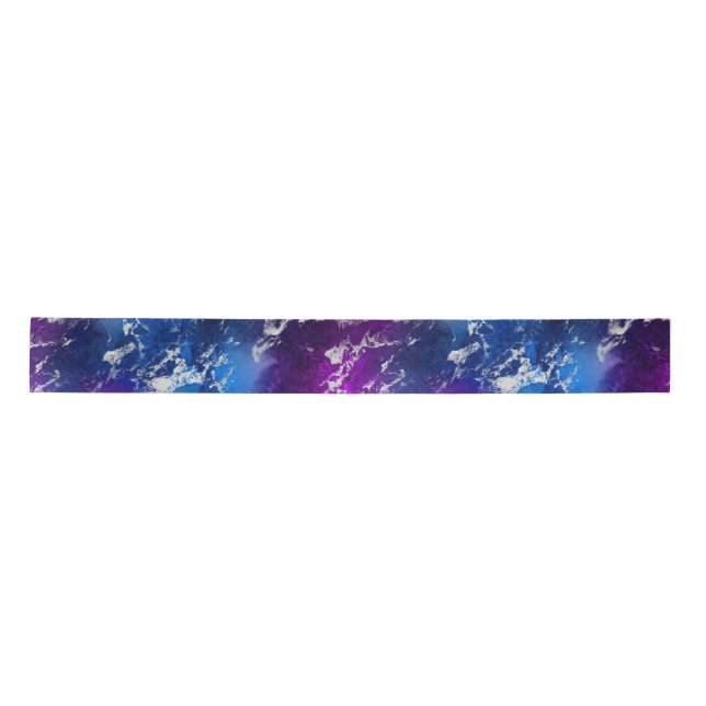 Stunning Blue, Pink & Silver Marble Galaxy Satin Ribbon (Front)