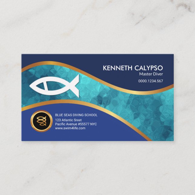 Stunning Blue Seawater Fish Diver Business Card (Front)