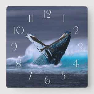 Stunning blue whale square wall clock