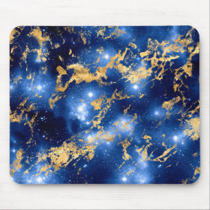 Stunning Blue, White & Gold Marble Galaxy Mouse Mat