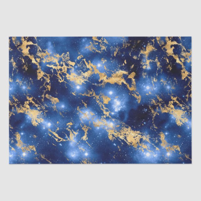 Stunning Blue, White & Gold Marble Galaxy Tissue Paper (Front)